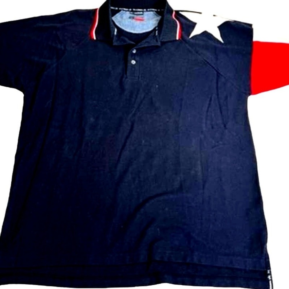 Texas Originals Rock Point Flag  Embroidered 4 Button Polo  Blue Star XXL